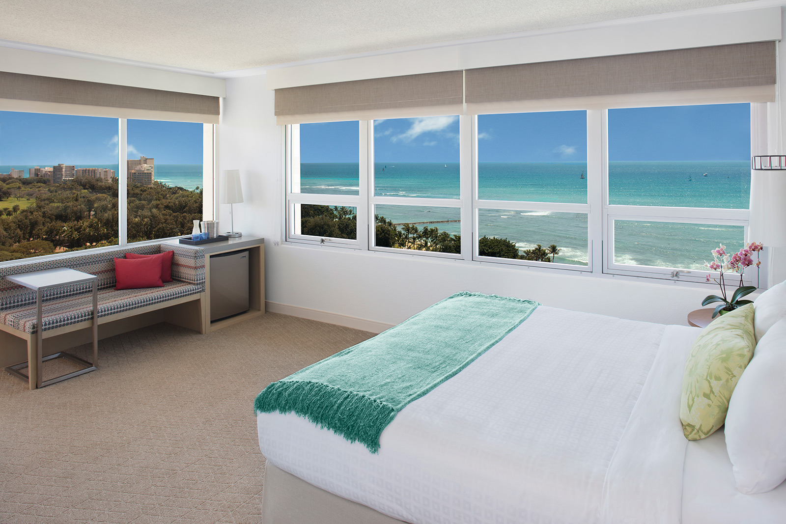 Hotel room with a beach view